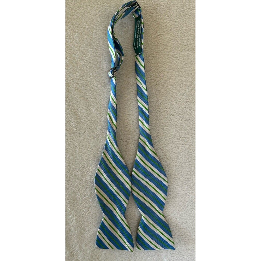 Beau Ties Of Vermont Blue White Green Stripe Silk Bow tie
